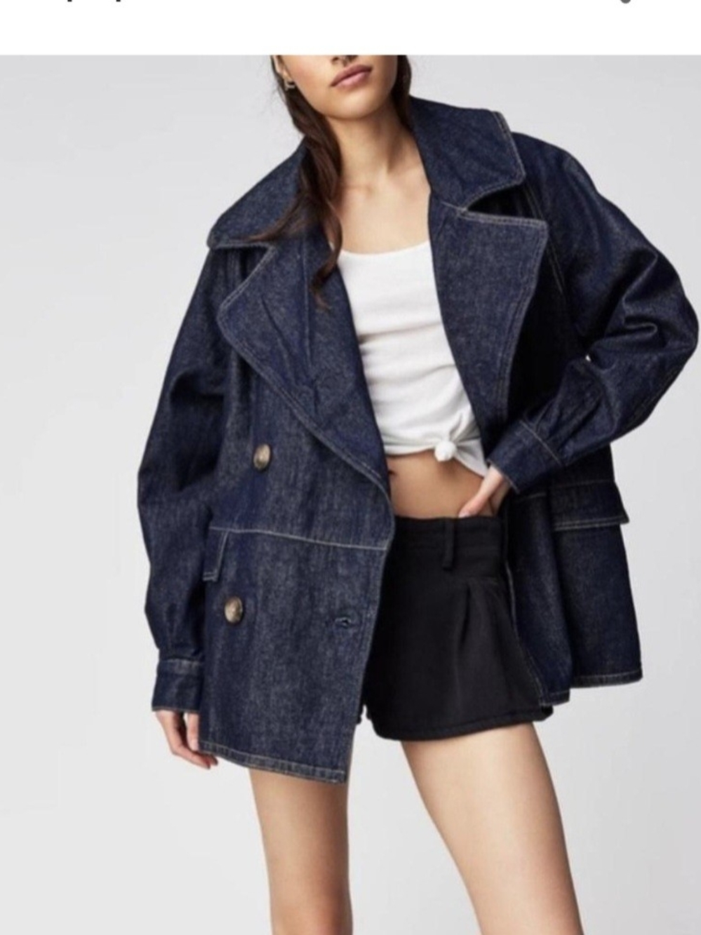 Free People Dark Indigo Denim Peacoat Jacket - Women